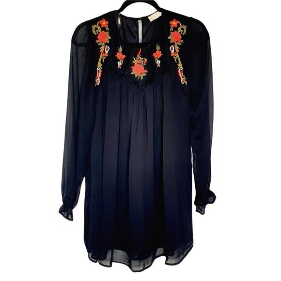 Altar'd State Boho Embroidered Rose Long Sleeve Semi Sheer Mini Dress Size XS - Picture 1 of 10